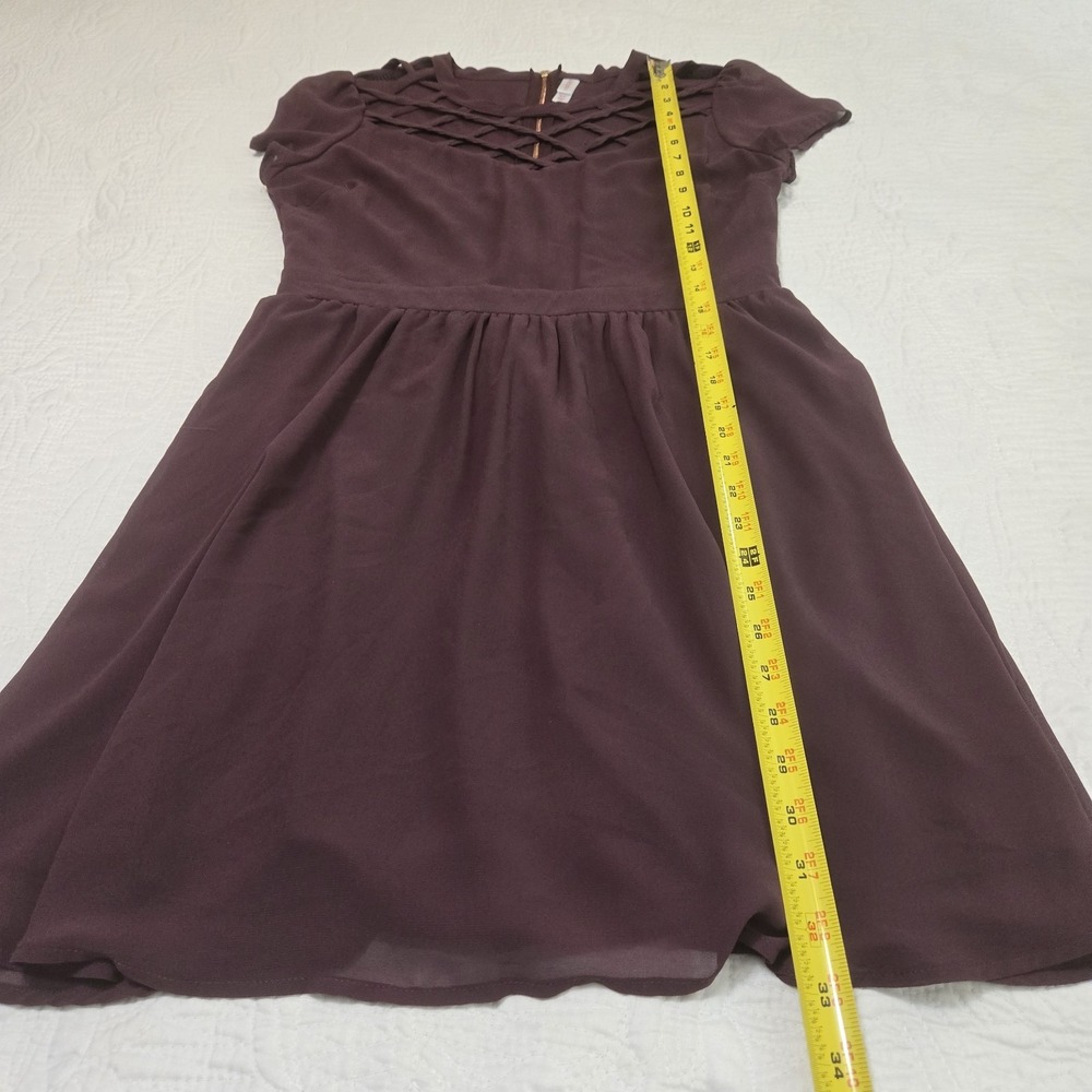 Xhilaration A Line Dress Plum Short Flutter Sleeve Zipper Criss Cross Y2K Small - Picture 5 of 12